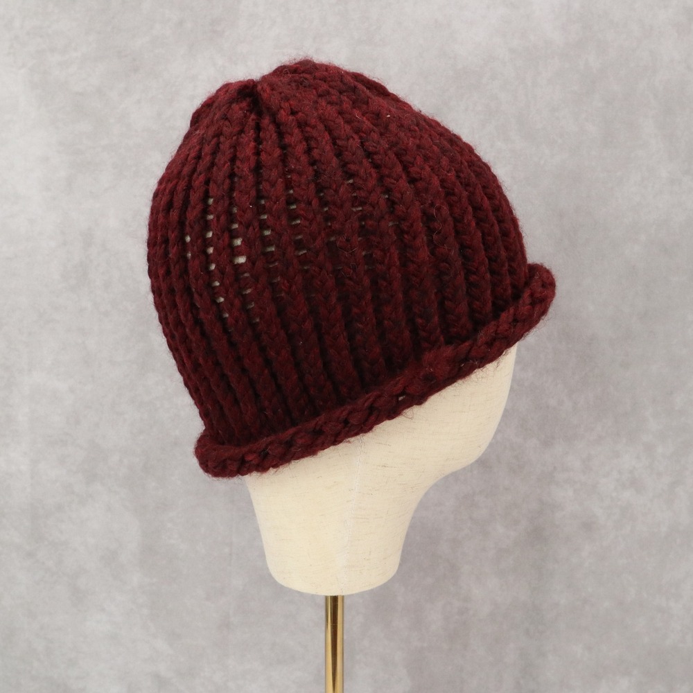 Red Maroon Cable Knit Y2K‎ Vintage Handmade Winter Bucket Cozy Beanie Cap Hat